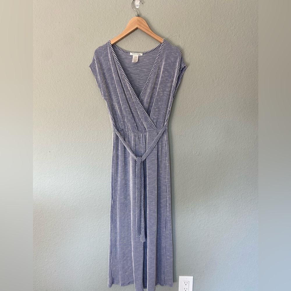 Caution To The Wind Blue Striped Jumpsuit
